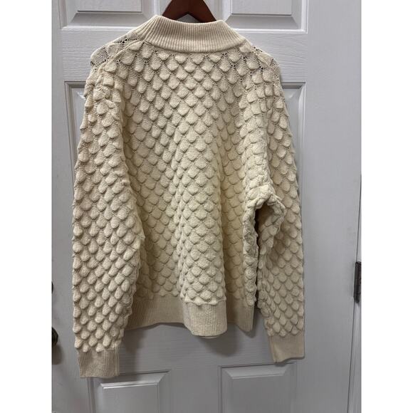 North Style Cream Textured Knit Mock Neck Cozy Soft Cotton Blend Sweater XL - Picture 4 of 9